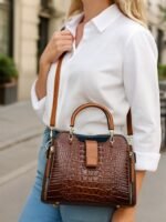 Women's Croc-Embossed Top-Handle Satchel – Structured - Image 2