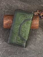 Handmade leather continental wallet with elegant mandala pattern