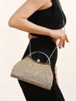 Women's Glitter Evening Clutch Bag – Sparkly Gold Handbag - Image 3