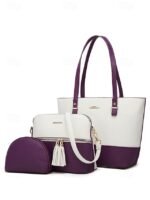 Elegant women's stylish two-tone patchwork handbag set with - Image 16