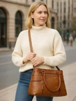 Women's Large Faux Leather Shoulder Tote Bag with Multiple - Image 4