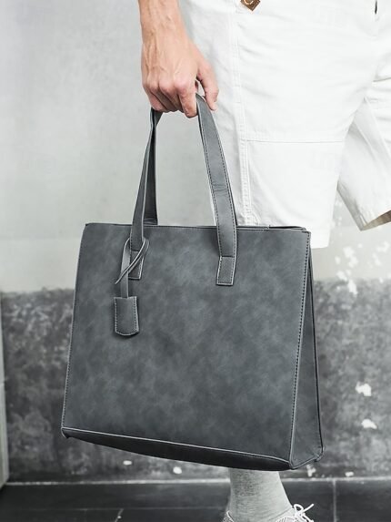 Men's Large Faux Leather Tote Bag – Stylish Business