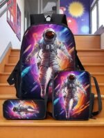 Kids' 3-Piece Astronaut Backpack Set – Colorful Galaxy - Image 14