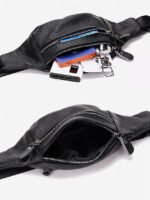 Men's Genuine Leather Fanny Pack - Large Capacity, Black - Image 9