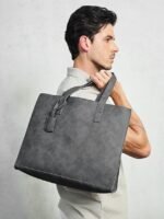 Men's Large Faux Leather Tote Bag – Stylish Business - Image 2