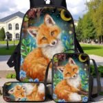 Girls'3-Piece Fox Backpack Set with Lunch Bag and Pencil