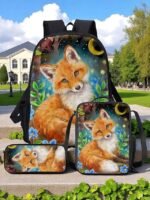 Girls'3-Piece Fox Backpack Set with Lunch Bag and Pencil