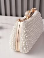 Women's Pearl Beaded Evening Clutch Bag with Gold Handle, - Image 8