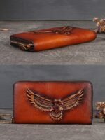 Women's Genuine Leather Long Wallet with Carved Eagle - Image 6
