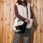 Yin Yang Cat Design Crossbody Bag - Artistic Black and White Cat - Image 2