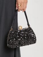 Women's Black Sequin Evening Clutch with Pearl Accent – - Image 3