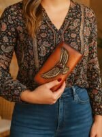 Women's Genuine Leather Long Wallet with Carved Eagle - Image 3