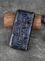 Handmade leather continental wallet with elegant mandala pattern - Image 9