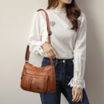 Women's Faux Leather Crossbody Bag - Multi-Pocket Shoulder - Image 2