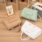 Women's White Faux Leather Handbag with Top Handle and - Image 11