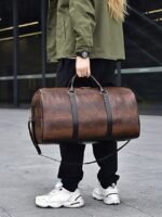 Men's Crocodile Pattern Faux Leather Weekender Bag with - Image 4