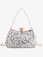 Women's Black Sequin Evening Clutch with Pearl Accent – - Image 11