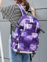 Kids' Galaxy Print Waterproof School Backpack with USB - Image 3