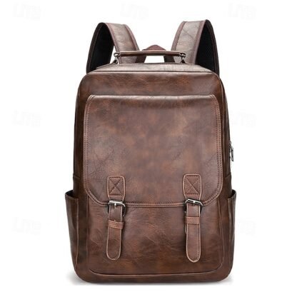 Men's Vintage Faux Leather Backpack – Large Capacity