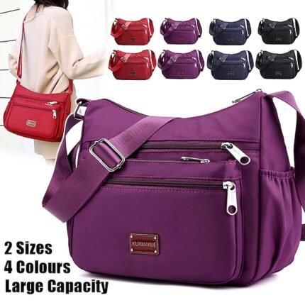 Women's Lightweight Nylon Crossbody Bag - Multi-Pocket