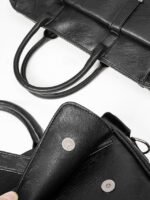 Men's Black Leather Tote Briefcase - Large Business Tote - Image 9