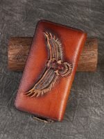 Women's Genuine Leather Long Wallet with Carved Eagle