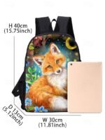 Girls'3-Piece Fox Backpack Set with Lunch Bag and Pencil - Image 8