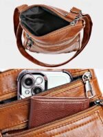 Women's Faux Leather Crossbody Bag with Multiple Zipper - Image 8