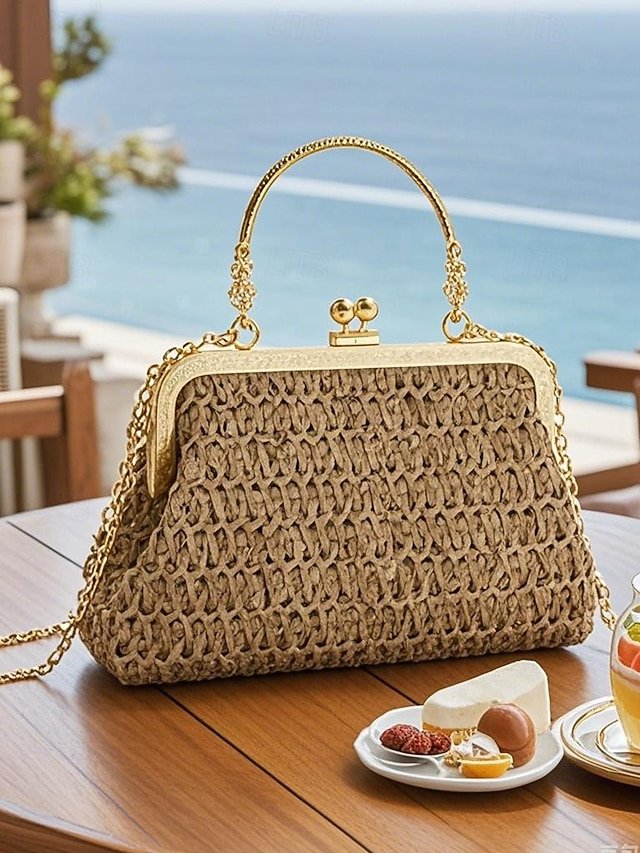 kworpy1744629735954 Women's Vintage Woven Straw Handbag – Elegant Kiss Lock - Image 1
