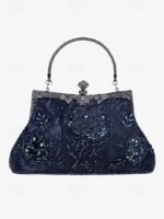 Women's Vintage Green Velvet Handbag with Beaded Floral - Image 13