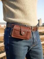 Men's Leather Belt Bag Wallet – Genuine Leather, Black
