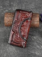 Handmade leather continental wallet with elegant mandala pattern - Image 10