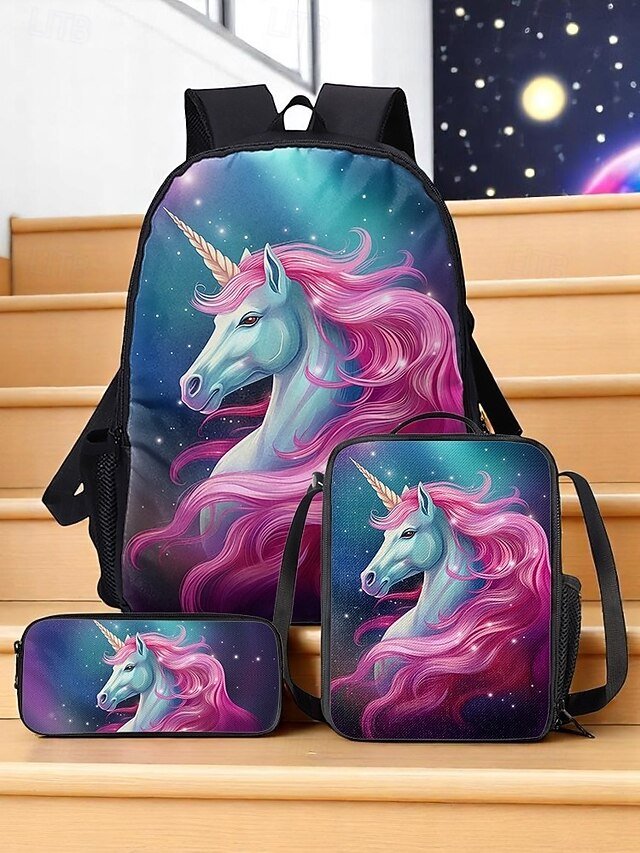 mcfclt1748595725103 Girls 3-Piece Unicorn Backpack Set - Galaxy Print School Bag - Image 1