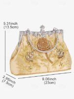 Women's Vintage Green Velvet Handbag with Beaded Floral - Image 6