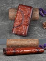 Handmade leather continental wallet with elegant mandala pattern - Image 3