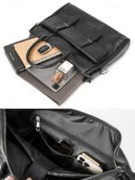 Men's Black Leather Tote Briefcase - Large Business Tote - Image 6