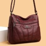 Women's Black Brown Crossbody Bag with Multiple Zippered - Image 10