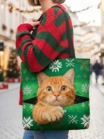 Women's Christmas Tote Bag, Green Snowflake and Fair Isle