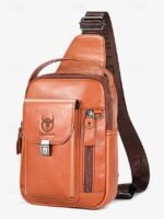 Men's Brown Leather Crossbody Sling Bag with Multiple - Image 9