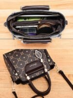 Elegant Women's Faux Leather Handbag with Red Accents and - Image 3