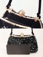 Women's Black Sequin Evening Clutch with Pearl Accent – - Image 7