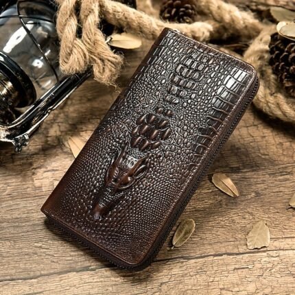 Crocodile Pattern Vintage Genuine Leather Long Wallet For men -
