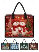 Women's Christmas Snowman Print Tote Bag, Large Capacity - Image 7