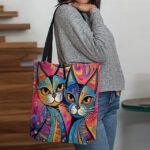 Women's Colorful Cat Art Tote Bag - Vibrant and Stylish - Image 3