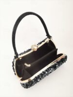 Women's Black Sequin Evening Clutch with Pearl Accent – - Image 5