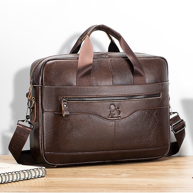 quydkt1693553297052 Premium Brown Leather Briefcase - Elegant Business Laptop Bag - Image 1