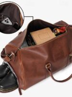 Men's Versatile Leather Weekender Bag with Integrated Shoe - Image 4