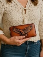 Women's Genuine Leather Long Wallet with Carved Eagle - Image 2