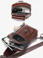 Men's Brown Leather Crossbody Sling Bag with Multiple - Image 6