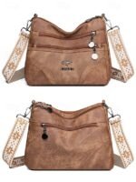 Women's Brown Faux Leather Crossbody Bag with Multiple - Image 3